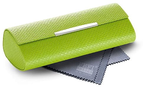 FEFI - Elegantes Hardcase Brillenetui im Schlangenleder-Design mit Chrome-Zierleiste (Grün)