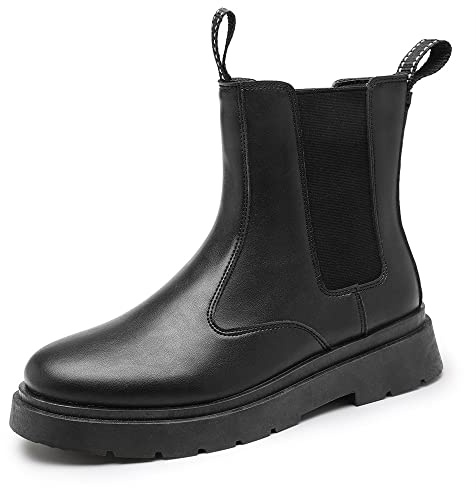 El Nuevo Botas de Tobillo con Punta Redonda for Hombres Vestido de Trabajo sin Cordones con Punta Redonda Simple de Cuero de PU Antideslizante (Color : Negro, Size : 40 EU)