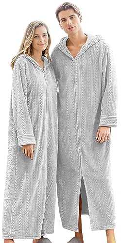 Chnnamzu Bademantel Flauschig für Herren Und Damen - Bademantel Damen Frottee Mit Kapuze - Bademantel Damen Lang - Hausmantel Damen ReißVerschluss - Morgenmantel Damen Lang Warm