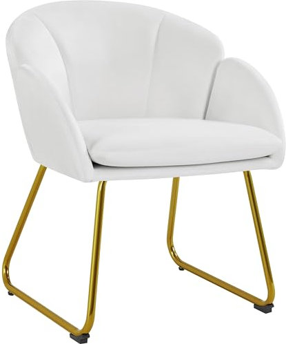 Yaheetech Poltroncina Camera da Letto Salotto Poltrona Soggiorno Imbottita Alta Moderna Ergonomica in Velluto con Schienale Circolare Braccioli Gambe in Metallo Portata 136 kg Bianco