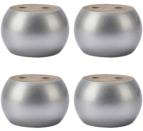 TCHOSUZ 2 Inch Solid Wood Round Legs Bun Feet for Low Furniture 4PCS Silver | Classic Style, 10-min Quick Install with Screws, 400lb+ Load Capacity, DIY Upgrade for Sofa Cabinet Recliner Ottoman Riser