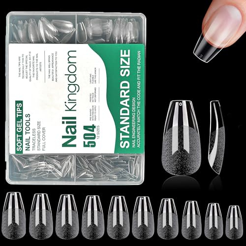 Lösnaglar för gelnaglar ballerina, i set om 504 stycken, konstgjorda naglar, korta, press on-naglar, lösnaglar gel, full täckning, för nagelstudior, nybörjare, gör-det-själv, lång kista, 10 storlekar