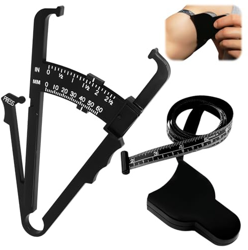 EASONGEE Body Fat Caliper and Measuring Tape, Skinfold Caliper and Body Tape Measure Tool (150cm), Accurately Measuring BMI, Body Fat Tester Measuring Device for Women Men Fitness Weight-Loss