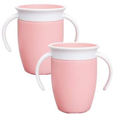 Munchkin Miracle 360 6+ Months Baby Sippy Cups | Free Flow Beaker for Toddlers |Trainer Cup | BPA-Free | Spill-Free | Baby Water Bottle with Easy-Grip Handles| 207ml | 2 Pack| Pink