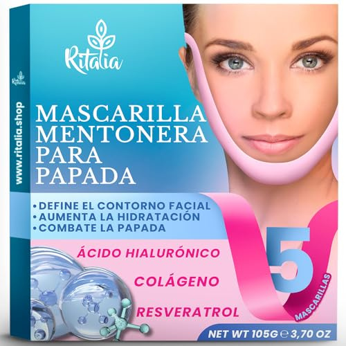 Ritalia® 5PCS DOUBLE CHIN REDUCER för kvinnor | V LINE FACE LIFTING CHIN MASK | Jawline Shaper med KOLLAGEN & Hyaluronsyra | CHIN STRAP för kvinnor och män | JAWLINE MASK