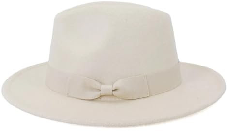 FULUJIDI Fedora Trilby Filzhut Hut Baumwolle Polyester Hüte Für Frauen Elegante Kirche Party Reise Breite Krempe Fedora Hut 59 To60 cm Beige