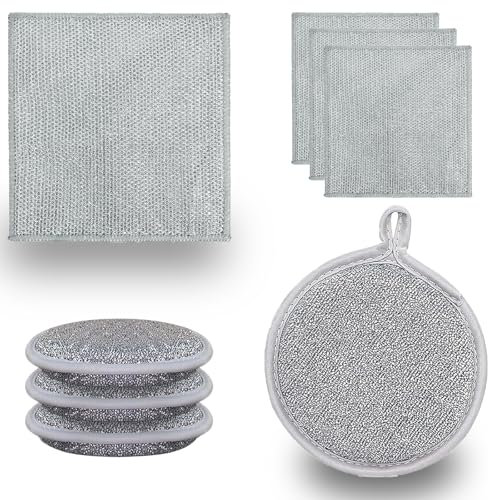 FISH DRAGATE 8 Piezas paños de Cocina Alambre de Acero,Estropajo Cocina,paño de Esponja para lavavajillas,Trapos Cocina para Limpieza de sartenes de Cocina y hogar