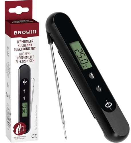 BROWIN® elektronisches Kochthermometer 186010 | Fleischthermometer Grillthermometer Bratenthermometer Küchenthermometer Digital Thermometer | faltbar, Lange Sonde und Bildschirm