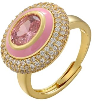 Hasdnker Ring Ringe Damen Bijouterie Herren Runde Emaille Pilz Ringe Für Frauen Süße Rosa Steine ​​Öffnung Verstellbar Paar Ringe Schmuck Goldpink