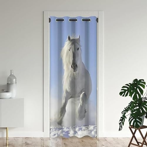 ZZTBQ Weißes Pferd Drucken Vorhang für Innentür Raumteiler Pferde Schrank Türvorhang 3D Tiere Weiß Pferd Motiv Türvorhang Wild Tier Themed Blickdicht Thermo Gardinen Vorhang 86x203cm