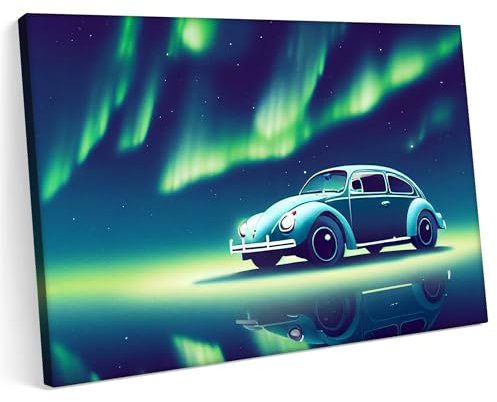 Printonia Leinwandbild m Bild auf Leinwand 120x80 VW Käfer Classic Oldtimer Neon Abstrakt Bunt