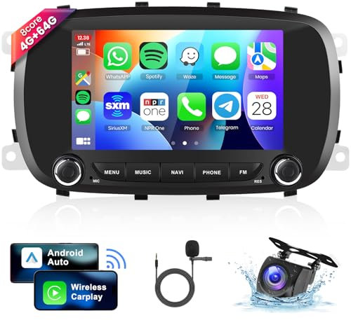 8 CORE 4G+64G Autoradio Android 13 per FIAT 500X 2014-2020, 7 HD IPS Touchscreen Stereo Auto co DSP Carplay Android Auto GPS Wi-Fi Bluetooth Radio FM RDS Retrocamera