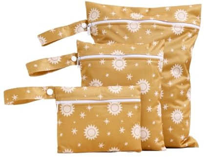 AOEGBY Windelbeutel Wetbag 3PCS Stoff Wasserdicht Nass Trocken Tasche Tragbare Windel Tasche Sanitär Lagerung Tasche Nasstasche(Color-03)