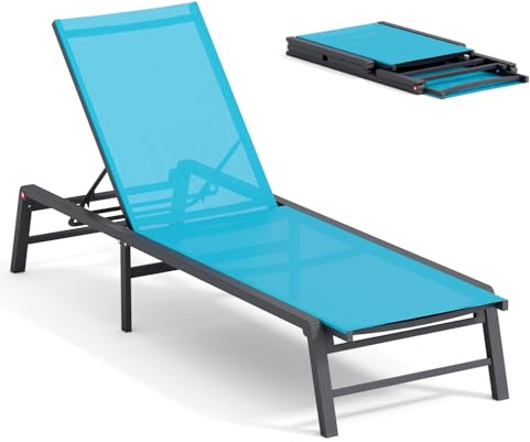 FHVIT Aluminium Chaise Lounge Chair Outdoor, faltbar Patio Lounge Chair Assemble-Free, Pool Lounge Chairs mit 5 verstellbaren Rückenlehnen