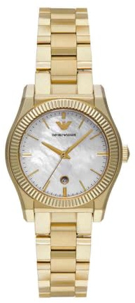 Emporio Armani damklocka, 32 mm kvarts trehandsdatumrörelse med rostfritt stålarmband