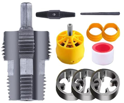 Wezalget Herramienta para hacer roscas de PVC | Juego de matrices para roscar tuberías Juego roscado para tuberías de agua con taladro eléctrico | con 3 matrices: 1/2 pulgada, 3/4 pulgada y 1 pulgada
