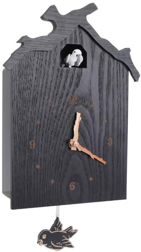Amosfun Kreative Kuckuckshaus Wanduhr Holz Mit Glockenspiel Und Schwingendem Pendel Elegante Analoge Hängeuhr Für Wohnzimmer Dekoration