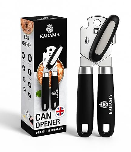 Premium Can Opener - Heavy Duty Stainless Steel Can Opener with Magnetic Lid Lifter - Handheld Soft Grip - Sharp Cutting Blades with Multifunctional Bottle Opener - Tin Opener for Arthritis Hands