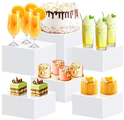 MsisieIve Espositore da Buffet per Aperitivo,Alzate per Buffet Bianco,set di 6 Supporti in Plastica per Torte,Dessert,Oggetti da Collezione,Gioielli,Supporto Cubico Annidabile di Varie Dimensioni