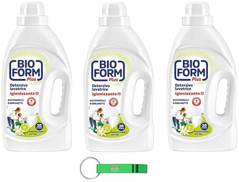 3x Bioform Waschmittel Hygiene Für die Wäsche Duft von Bergamotte - Flüssiges Waschmaschine Waschmittel - 30 Wäschen 1625ml + Beni Culinari Kostenloser Schlüsselanhänger