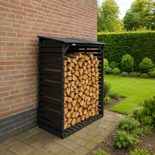Lendo Online Legnaia in Legno Impregnato da Esterno con Tettoia – Portalegna da Giardino Coperto per Legna da Ardere – Struttura 118x59x158 cm (Grigio)