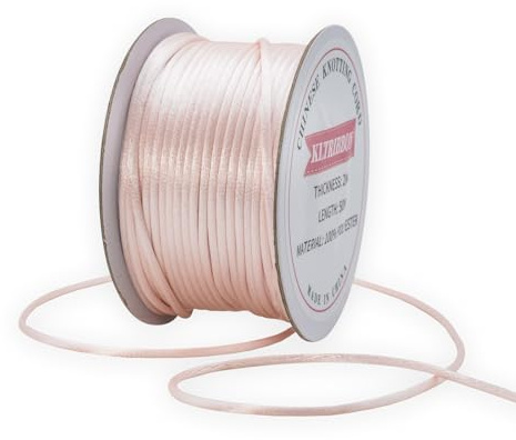KLTRIBBON 2mm Lt Pink Satin Rattail Cord String for Jewelry Making Bracelet Necklaces Beading Thread Macrame Kumihimo Chinese Knot Craft 50 Meters