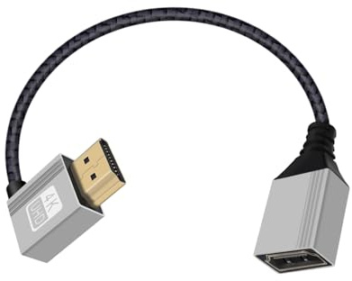 HuaLiSiJi Cable Alargador HDMI 4K 60Hz Cable HDMI 90 Grados Macho Hembra Nailon Trenzado Conector Dorado de 24K, Alta Velocidad 18 Gbps Cable UHD (Curvado hacia Derecha, 0.2 m)