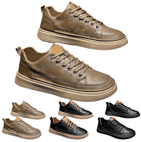Scarpe in pelle, da uomo, sportive, da uomo, retrò, scarpe da corsa, larghe, suola piatta, da jogging, comode, per attività all'aperto, antiscivolo, tinta unita, con lacci, casual, marrone, 44 EU