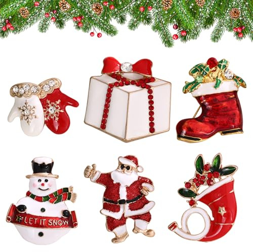 Broches Pins De Noël En Métal 6 Pièces, Broche Noel Mignon Vêtements Sac Veste Accessoires De Bricolage, Décorations De Noël Pour Robe, Manteaux (XZ002)