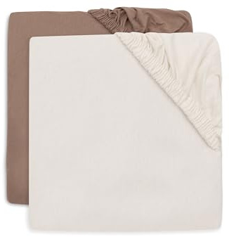 Jollein Drap-Housse Jersey - pour Lit Junior - Milky Coffee/Ivory - Lot de 2-70/75x140/150cm - Drap-Housse en Coton - Certifiée Oeko-TEX
