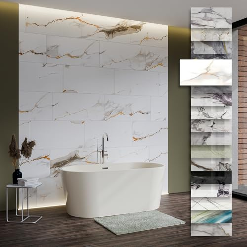 HEXIM Marmorplatten Optik 9 Stück 78x39cm SPC Kunststoff Innen & Außenbereich Granit Steinoptik - Duschrückwand Küchenrückwand Küchenwand Dekor Fliesenoptik ohne Bohren (2,74 m² 8077) A-Serie