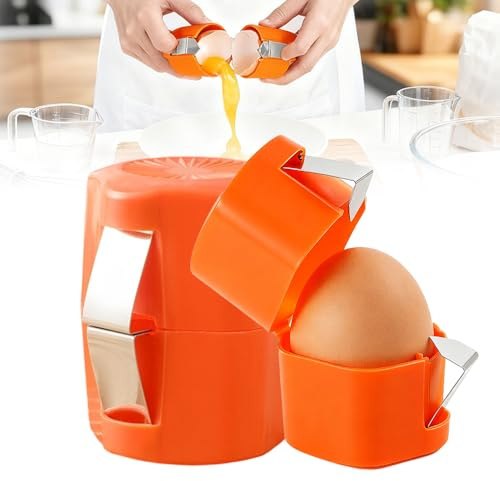 Egg Shell Opener, 2025 Upgraded Egg Opener for Hard Boiled Eggs, Egg Separator for Raw Eggs Cracker Cutter Tool Kitchen Gadgets (2, Orange)
