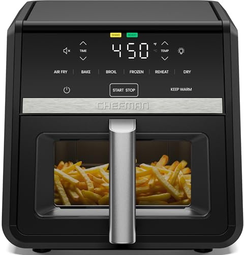 Chefman Air Fryer 9 Qt | TurboFry 7-in-1 High-Powered 450°F Cooking for Crispier and Even Results | XL Basket with Viewing Window | Air Fry, Bake, Broil, Reheat, Dehydrate, Defrost, Keep Warm
