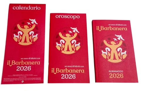 Set tradizionale Barbanera 2026-264° anno di pubblicazione composto da Almanacco + Oroscopo + mini calendario da parete 28 x 13 cm + segnalibro e calendario tascabile + penna