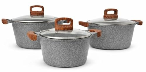 Cecaro Group Batteria di 3 Casseruole con Coperchi in Vetro Temperato | Rivestimento in Ceramica Antiaderente | 20 – 24 – 28 cm | Compatibili con Induzione - Tortora, Grigia e Nera (Grigia)