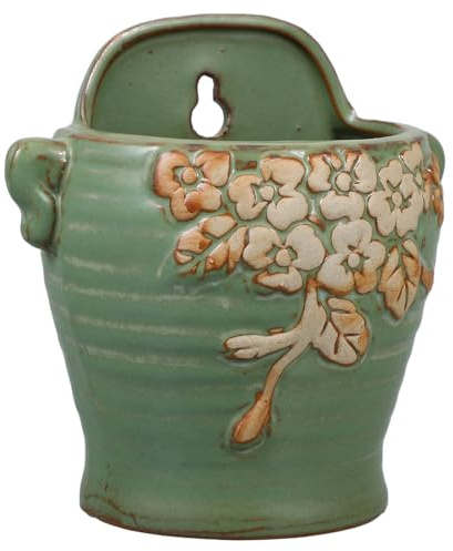 TOYANDONA Maceta Colgante de Pared de Cerámica Retro para Interior, Tamaño Pequeño, Color Verde Vintage, Jardinera para Suculentas y Cactus, Decoración Versátil para Hogar y Oficina