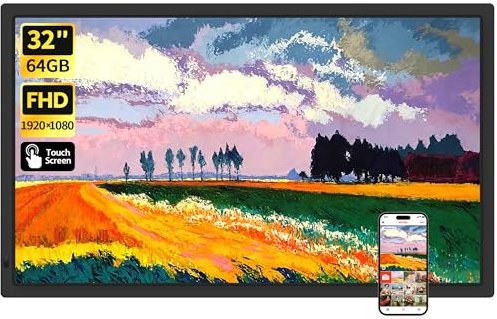 64GB FRAMEO 32 Zoll Digitaler Bilderrahmen - 1920 * 1080P FHD IPS Touchscreen Digitale Bilderrahmen, Auto Rotation Elektronischer Fotorahmen, Teilen Sie Fotos/Videos Sofort