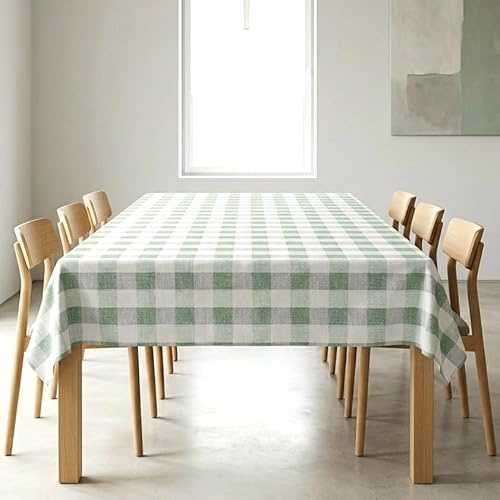 Gilania - Tovaglia da Tavola Rettangolare Stampata in Misto Cotone, per Tavolo da 6 Posti 140x180 cm, Elegante, Resistente, Facile da Pulire e Moderna, per Uso Interno ed Esterno (Quadri Verdi)