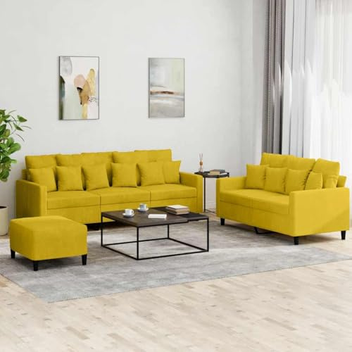 Keeushr 3-TLG. Sofagarnitur mit Samtbezug und Polstergarnitur, Gelbe Samt Couchgarnitur inklusive Hocker für Wohnzimmer