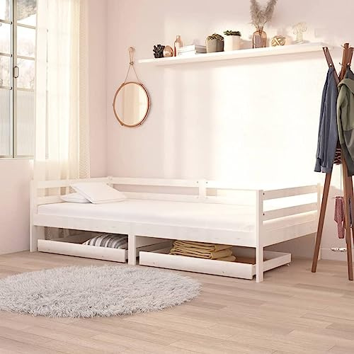 Molumvel 2er Set Bettschubladen unter dem Bett aus Kiefernholz, Aufbewahrungsbox mit Rollen für Tagesbetten, Schubkasteneinsatz weiß 88x61x9 cm