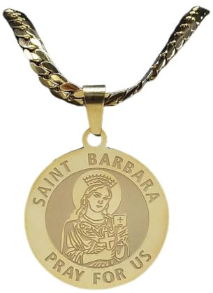 BENHRFTHO Archange Sainte Barbe Prie pour nous Collier pour femmes Hommes Médaille d’amulette couleur or Chaîne Bijoux