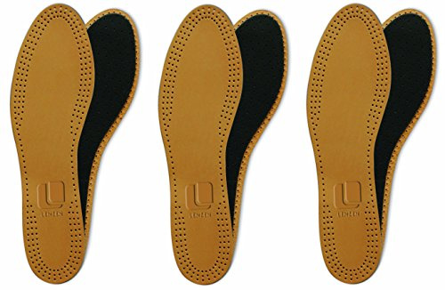 Lenzen 3 Paar Leder Einlegesohlen mit Aktivkohle – Schuheinlagen gegen Schweißfüße – Rutschfest & Antibakteriell – Ledersohlen für Schuhe