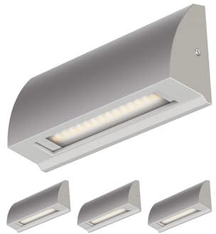 ledscom.de 4x LED Wandleuchte/Treppenlicht SEGIN für außen, IP54, flach, Downlight, grau matt, eckig, 3,8 W, 265lm, warmweiß