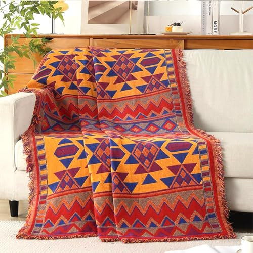 RAIN QUEEN Kilim Rug Indian Rag Rug,Bohemian Throw Blanket for Sofa Chair Cover Tablecloth, Large Traditional Boho Throw Blankets for Hallways,Living Rooom, Bedroom