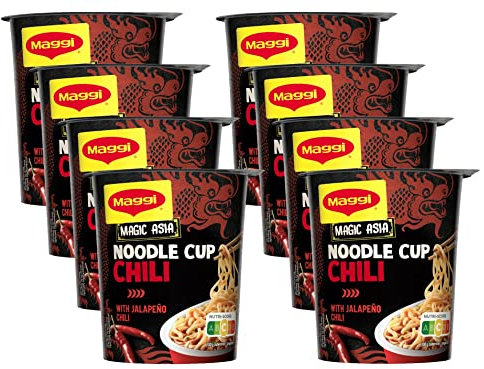 MAGGI Magic Asia Noodle Cup Chili, Instant-Nudeln mit Chili-Geschmack, leckeres Fertiggericht im praktischen Becher, mit Gemüse verfeinert, 8er Pack (8x63g)