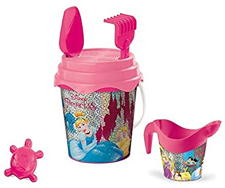 Mondo-28456 Bucket Mondo Glitter Disney Princess-Set Plage – Seau Renew Toys et Accessoires : Tamis, râteau, Pelle, Moule, arrosoir Inclus 28456, Multicolore