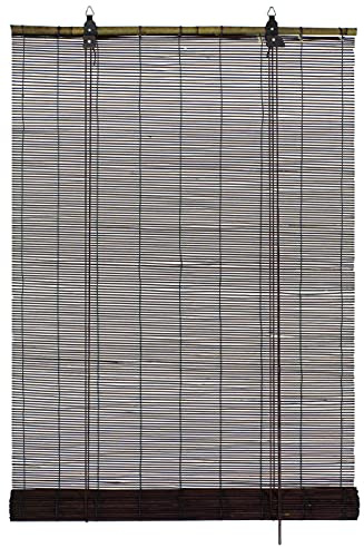 GARDINIA Bambusrollo Schoko, 100% Bambus, Inkl. Befestigungsmaterial für Decken- oder Wandmontage, 90 x 220 cm