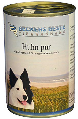 Beckers Beste Tiernahrung - getreidefrei Hundefutter Huhn pur 12x 410 g - Nassfutter für Hunde - Dosenfutter Allergie – Barf verzehrfertig- für große & kleine Hunde
