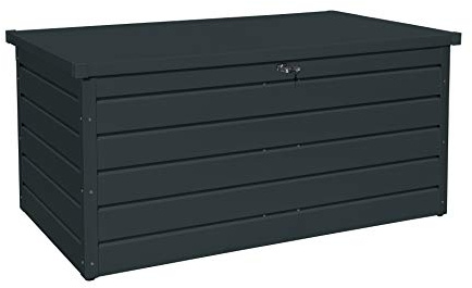 Duramax Palladium Kissenbox aus Metall groß (865 L) mit hydraulischer Gasdruckfeder und abschließbarem Griff mit Schlüssel, Terrassenbox und Gartenmöbelaufbewahrung, Anthrazit