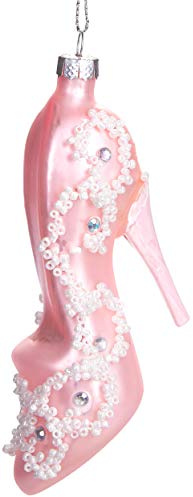 BRUBAKER Tacón Alto Rosa Blanco - Bola de Cristal Pintado a Mano - Bola de arbol de Navidad con Boca Soplada Figuras de Decoración Divertidas Colgantes de Decoración Bola de arbol - 9 cm